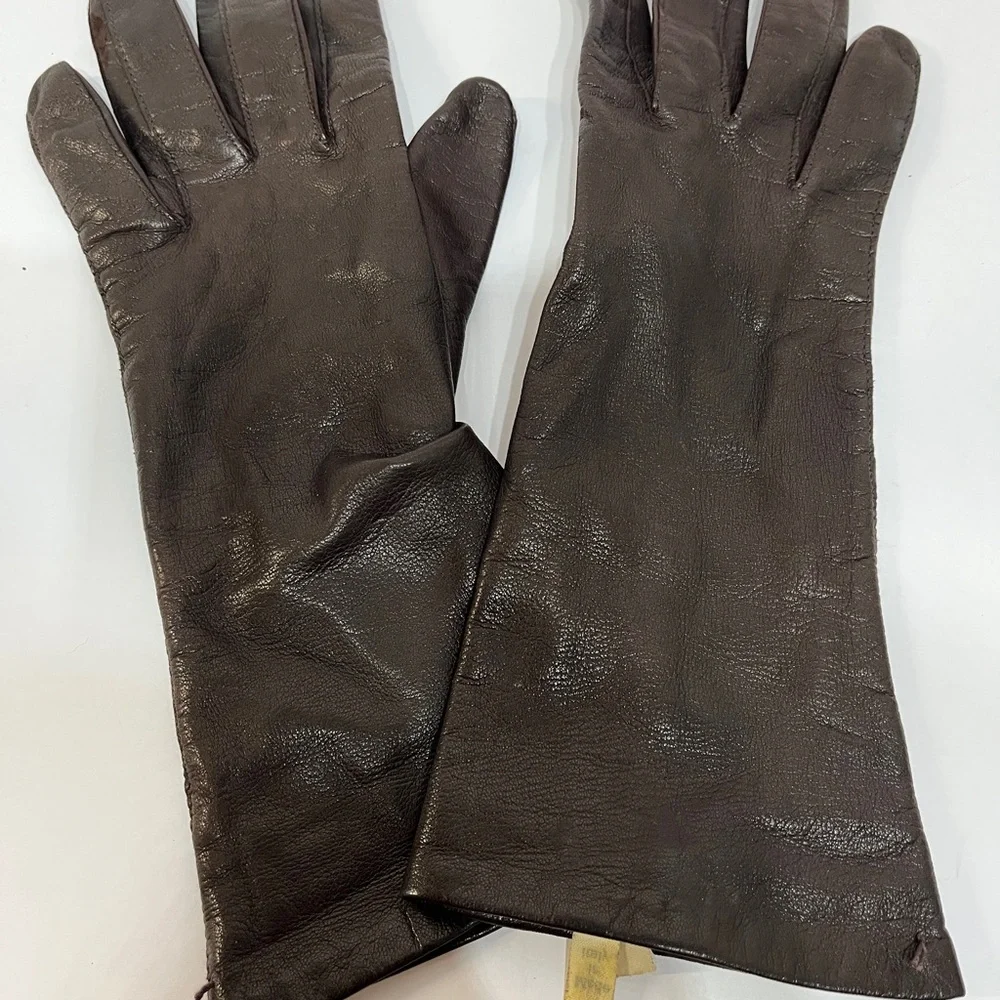 Vintage 100% Silk Brown Gloves women’s 7 1/2 Made in Italy